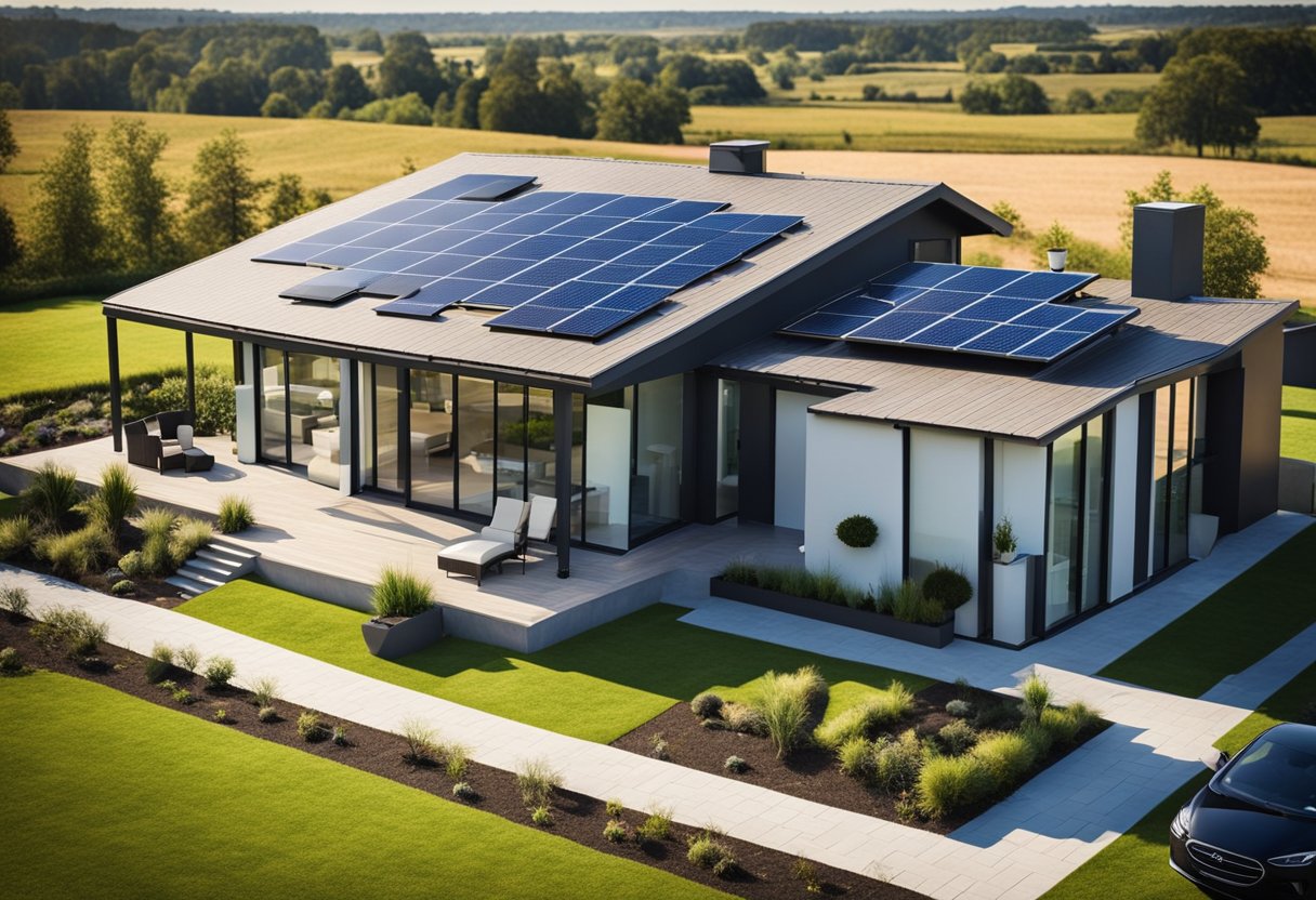Countryside house with large solar panels