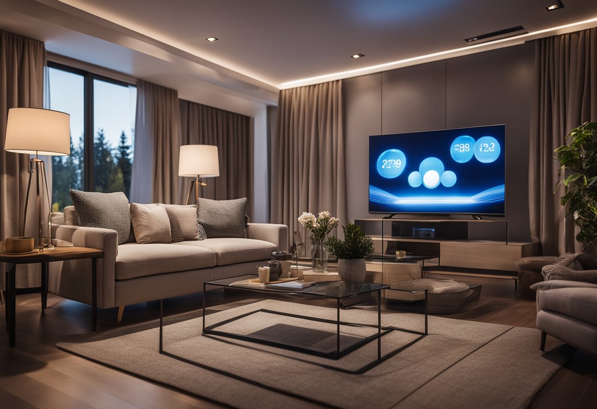 A large TV in a comfortable living room