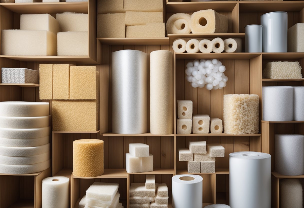 Various kinds of insulation materials on a shelf
