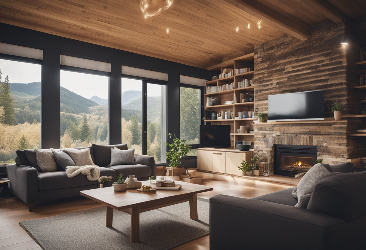 A comfortable living room with a beautiful mountainside view