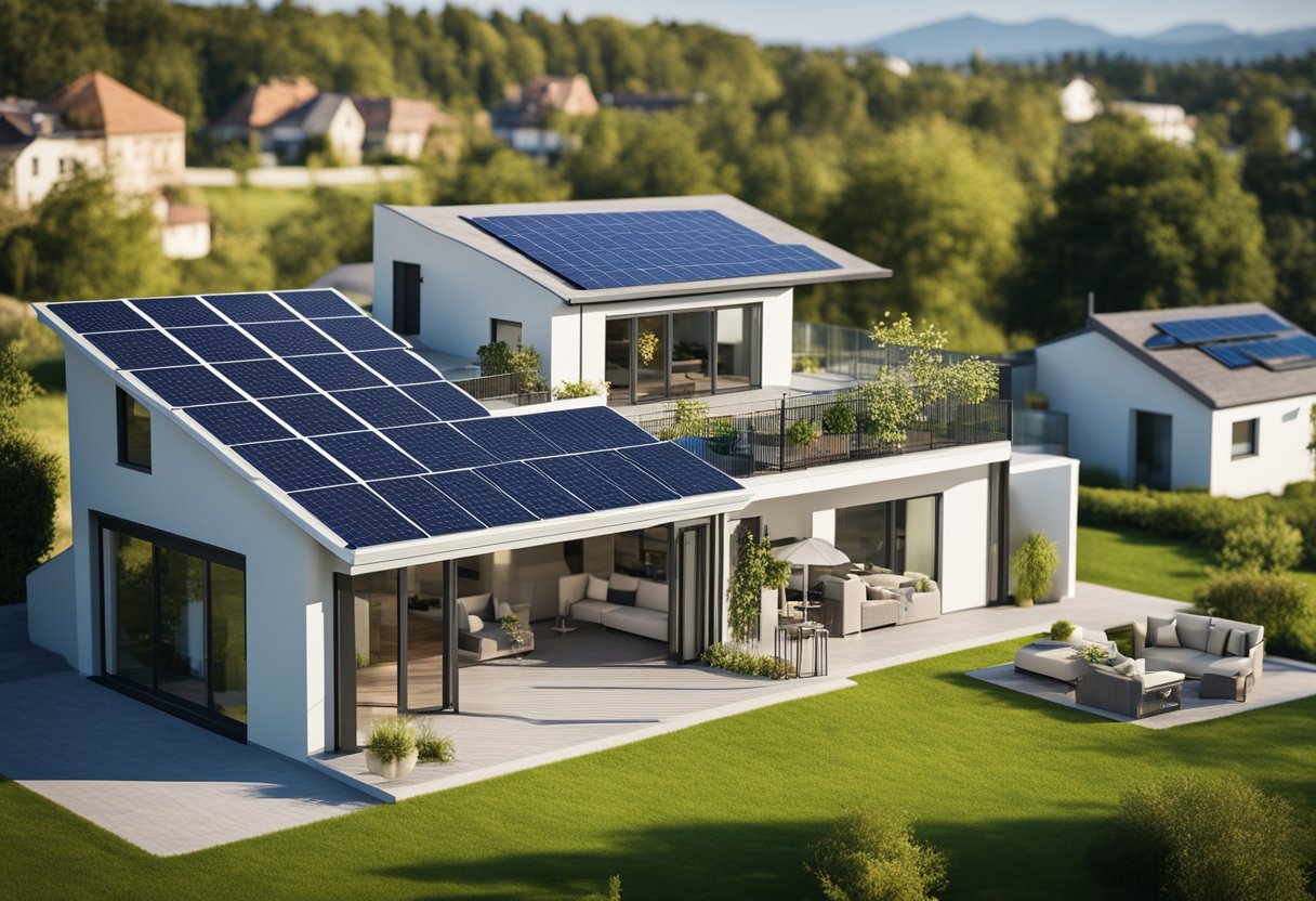 A suburb house with large solar panels